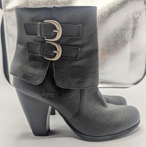 B.O.C Black Pebbled Leather Booties With A Fold Over Top & Silver Buckles.